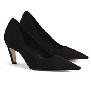 GOOD AMERICAN NWOB ICON POINTED TOE PUMP IN SATIN BLACK WITH SHOE BAG